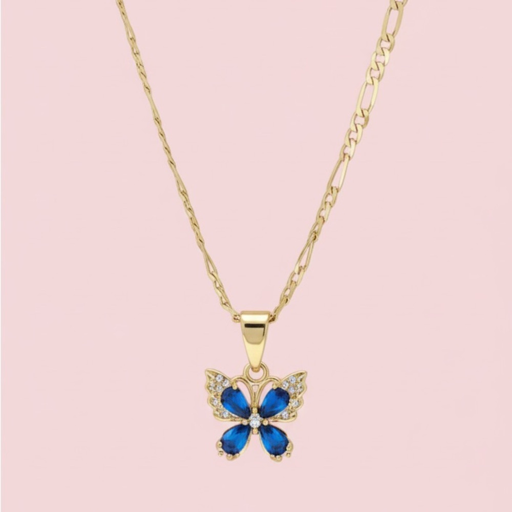 Elegant Gold Butterfly Necklace with Blue Accents